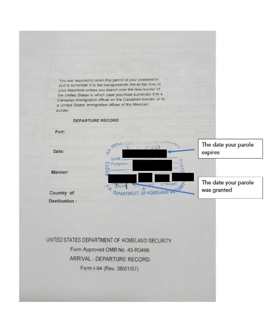 Parole Document 2: Paper I-94