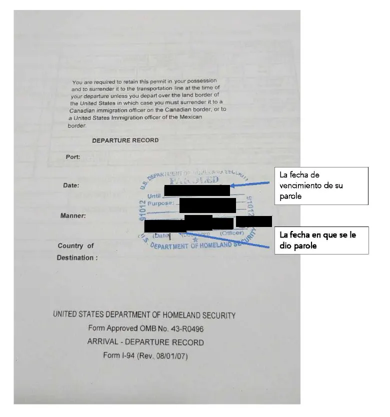 Documento 2 de Parole: I-94 en Papel