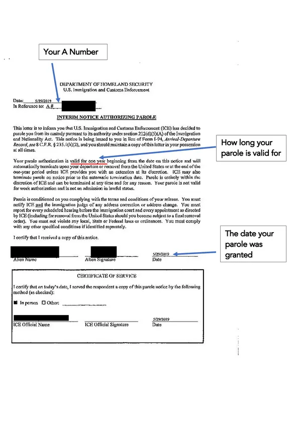 Interim Notice Authorizing Parole