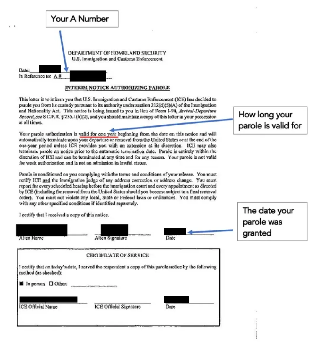 Parole Document 4: Interim Notice Authorizing Parole