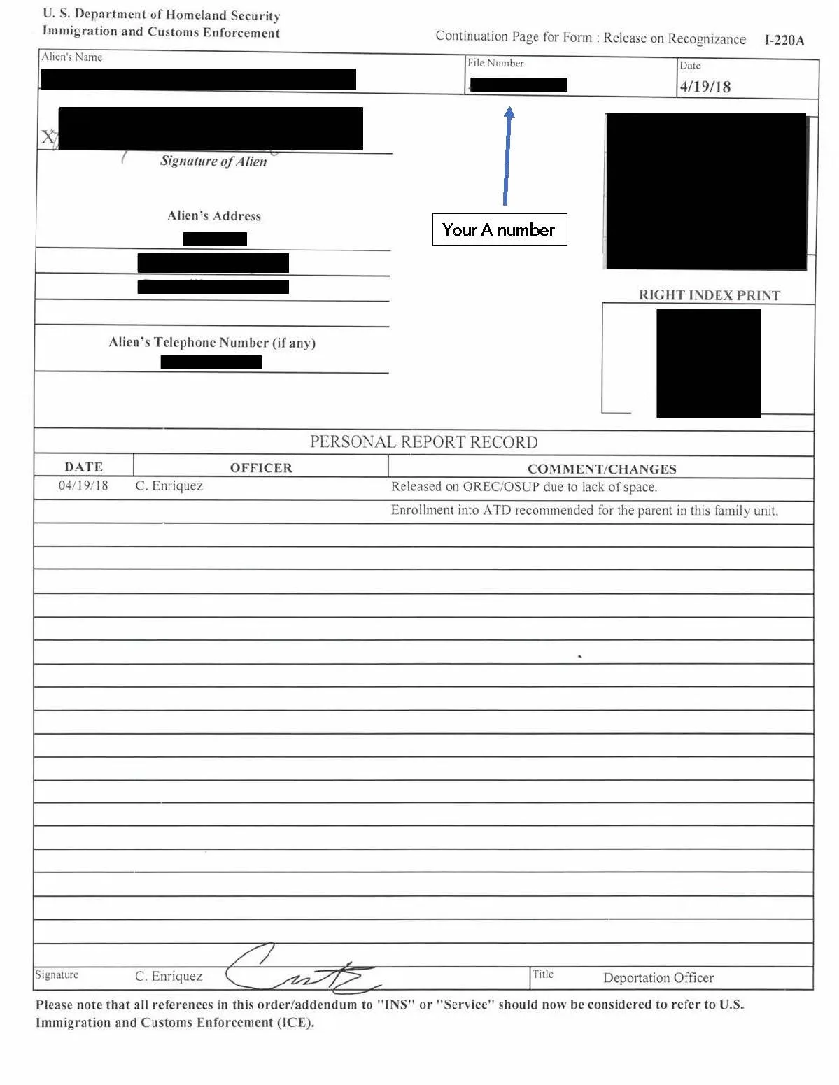 Sample ICE Check-In Log