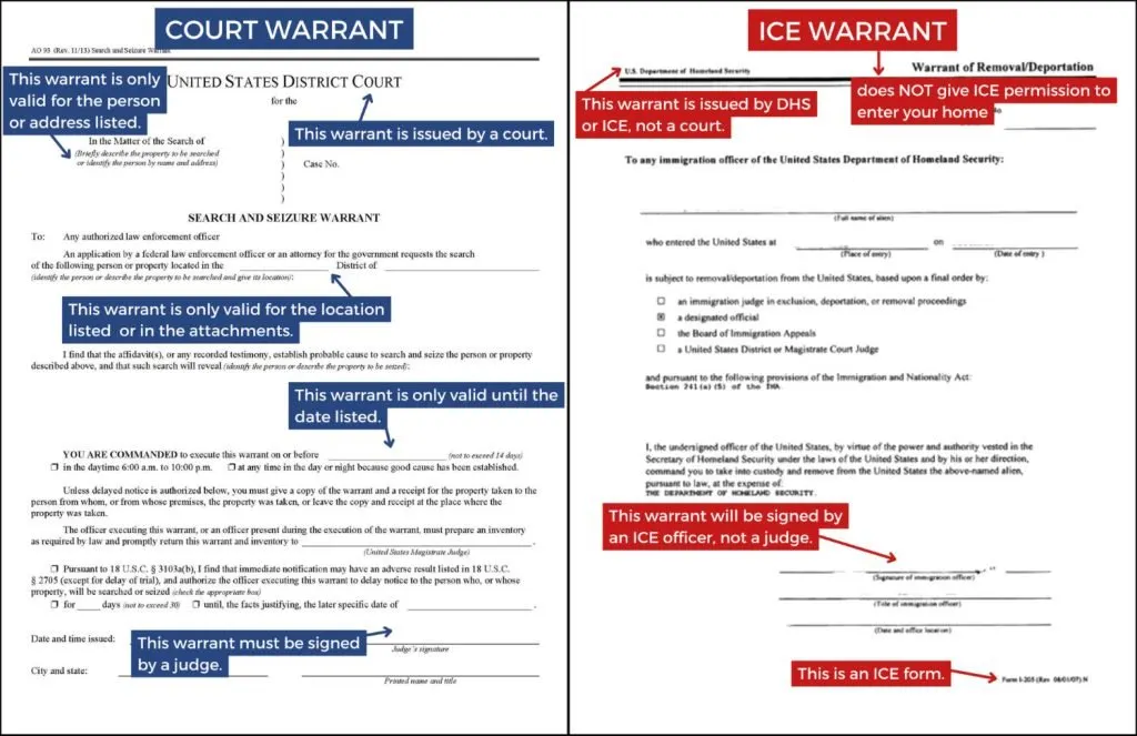 Sample Court Warrant and ICE Warrant