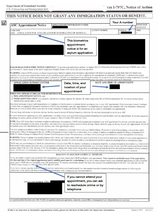 Biometrics Appointment Notice