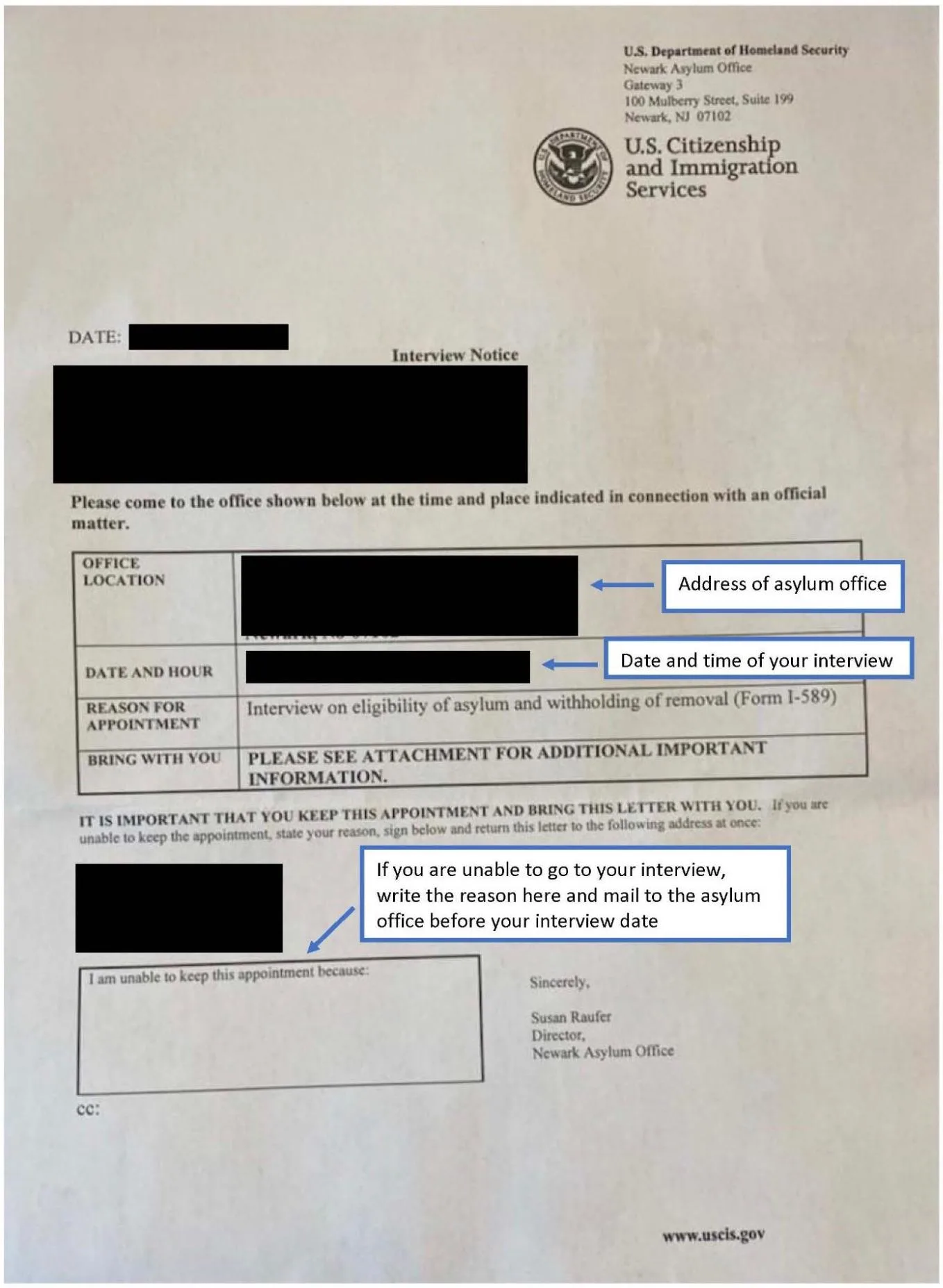 Sample Asylum Interview Notice
