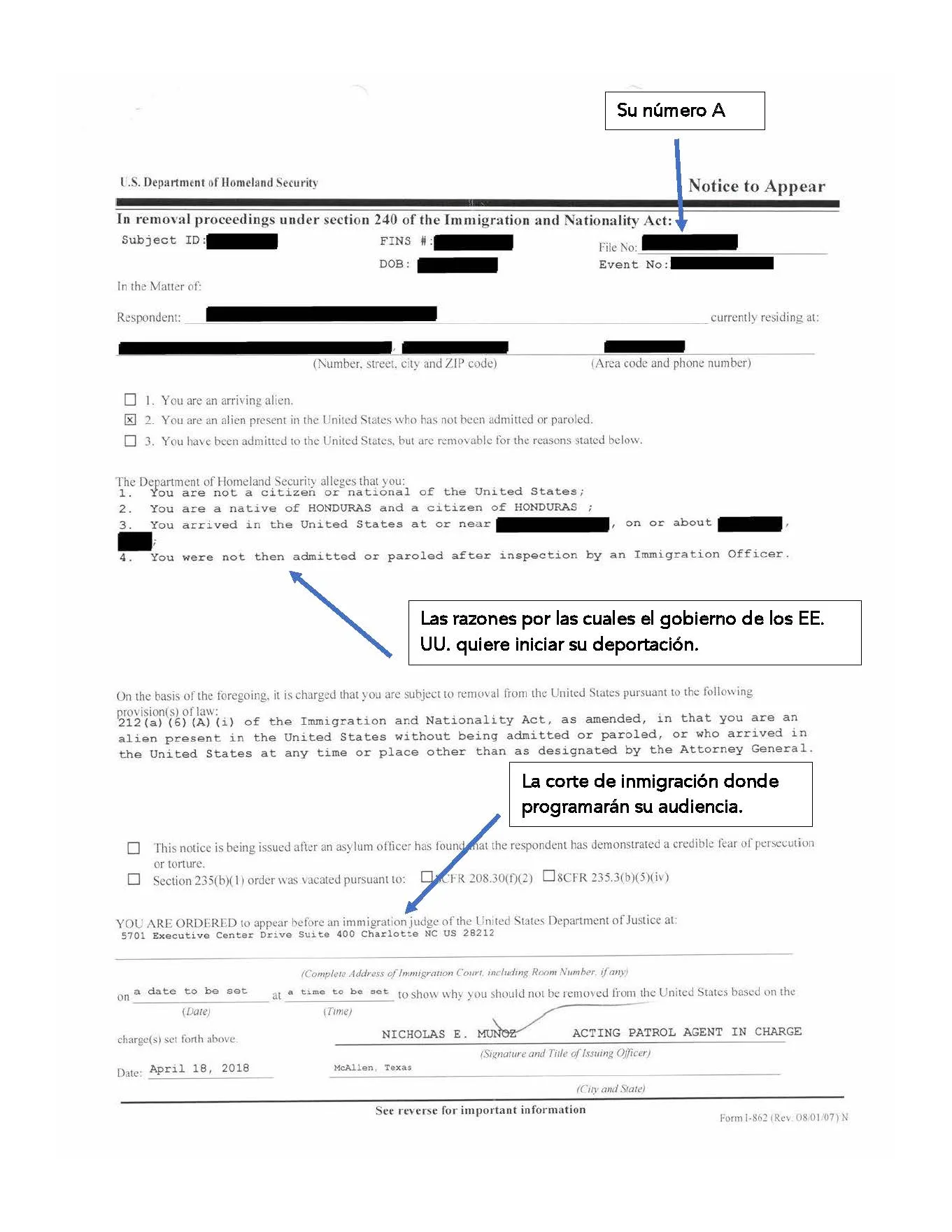 Aviso de Comparecencia (NTA)