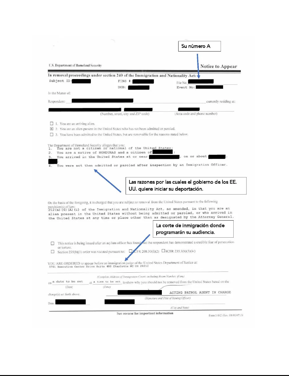 Aviso de Comparecencia (NTA)
